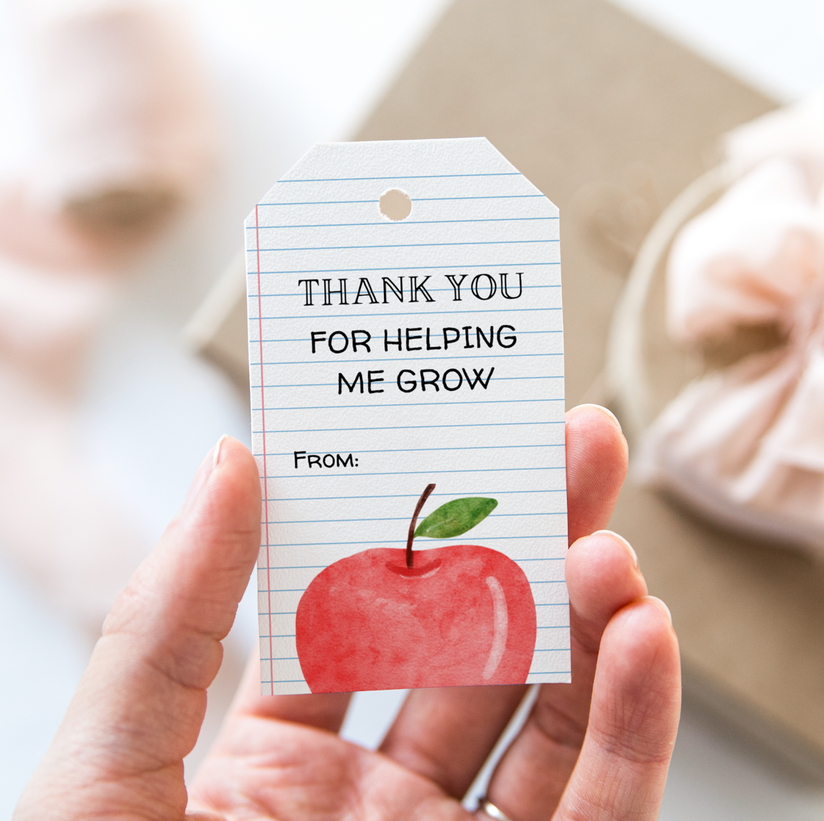 DIGITAL Thank You For Helping Me Grow Gift Tag - Apple (4014)