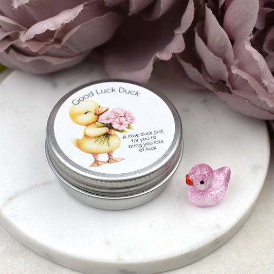 Good Luck Duck Tin - Flowers - Glitter Duck