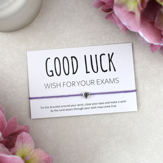 CLEARANCE - Good Luck Wish For Your Exams Wish Bracelet - Heart Charm