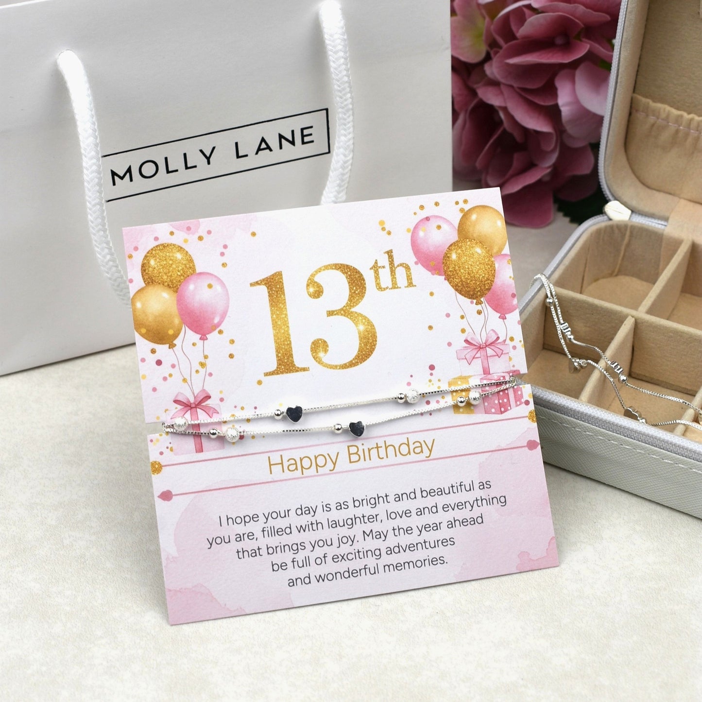 Happy 13th Birthday Silver Heart Bracelet | Teen Girl Birthday Gift