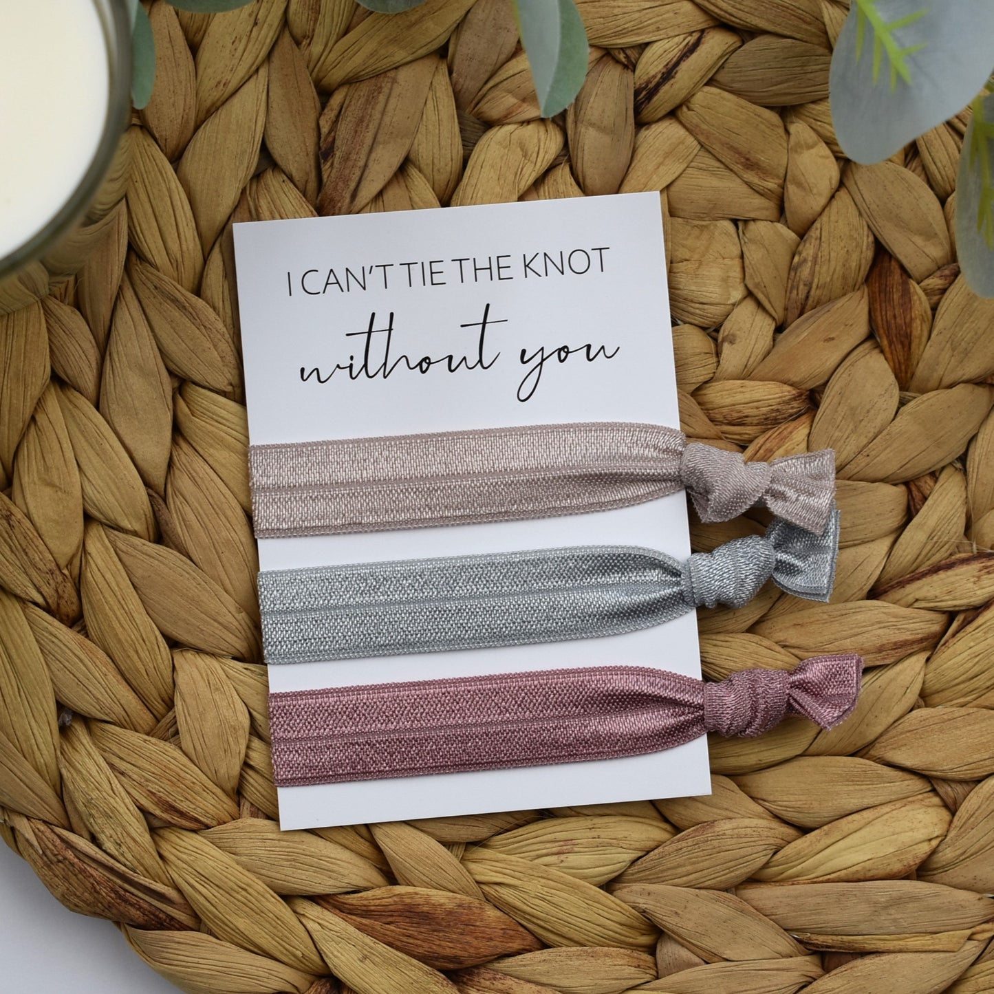 I Can't Tie The Knot Without You Vanilla, Silver & Mauve Hair Tie Set