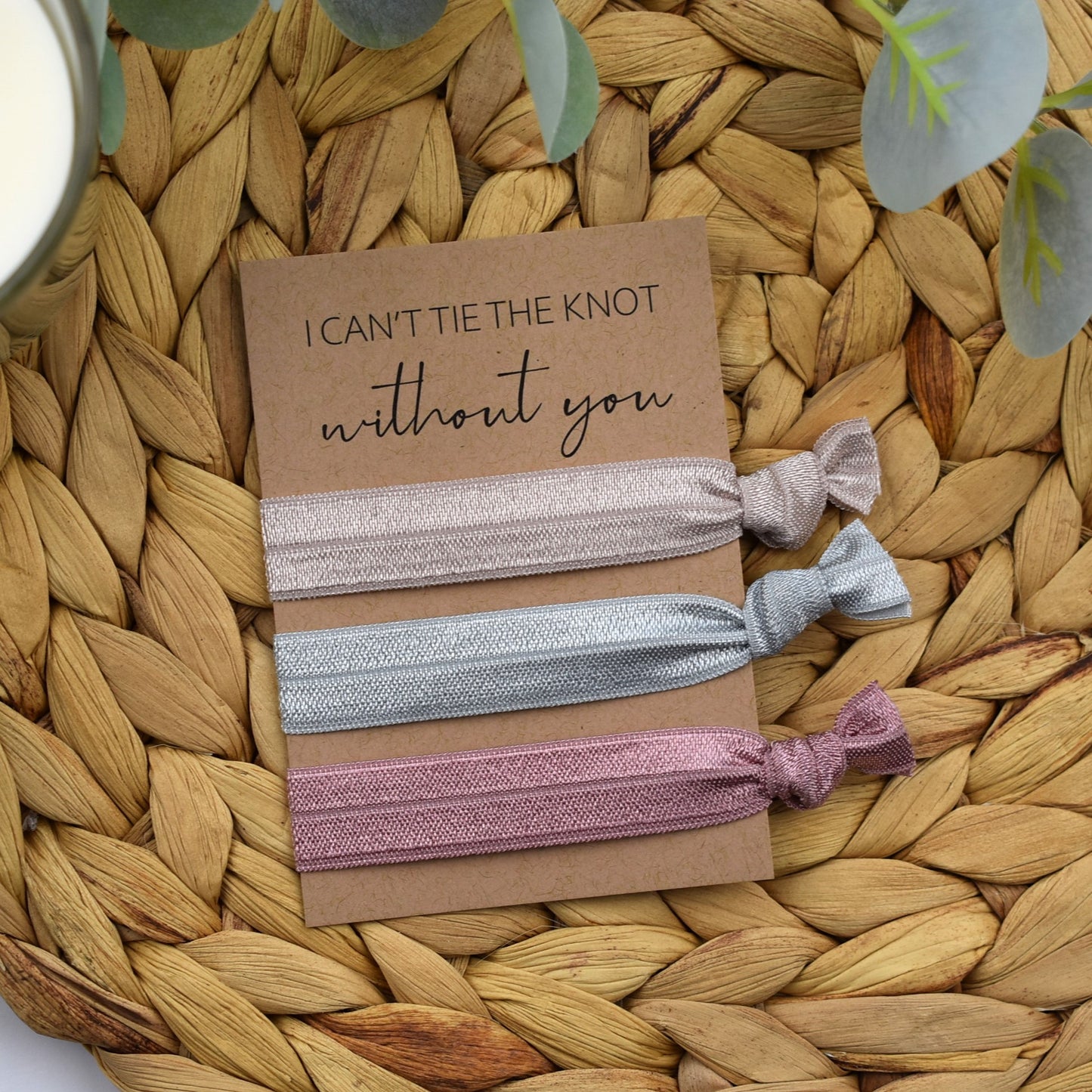 I Can't Tie The Knot Without You Vanilla, Silver & Mauve Hair Tie Set