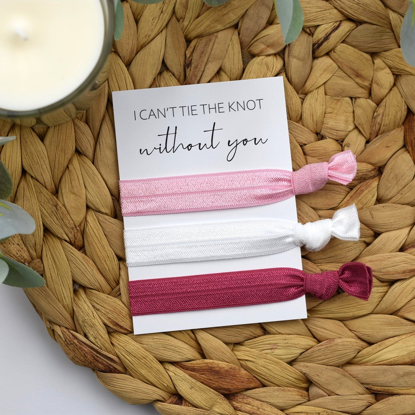 CLEARANCE - I Can't Tie The Knot Without You Pink, White & Rose Hair Tie Set
