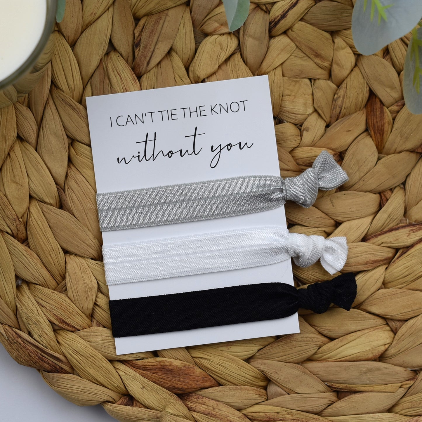 I Can't Tie The Knot Without You Silver, White and Black Hair Tie Set