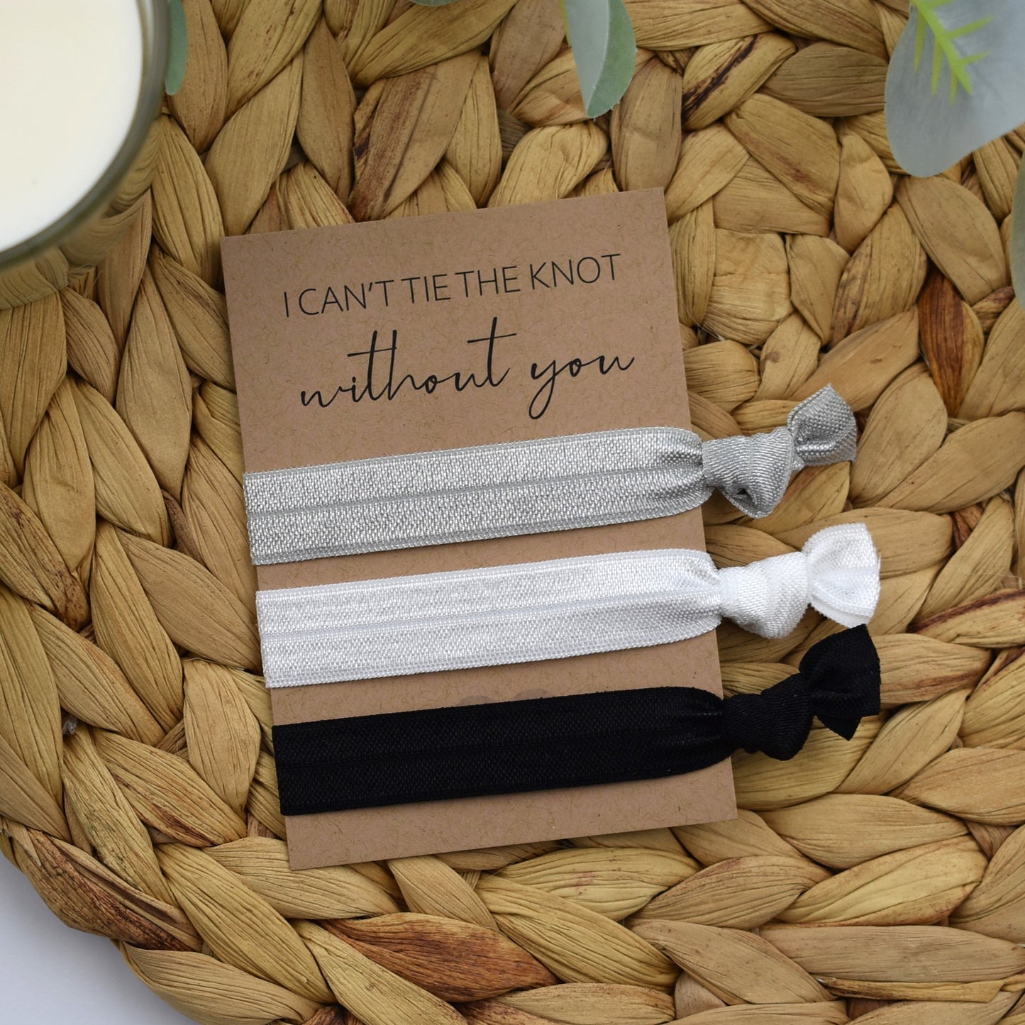 I Can't Tie The Knot Without You Silver, White and Black Hair Tie Set