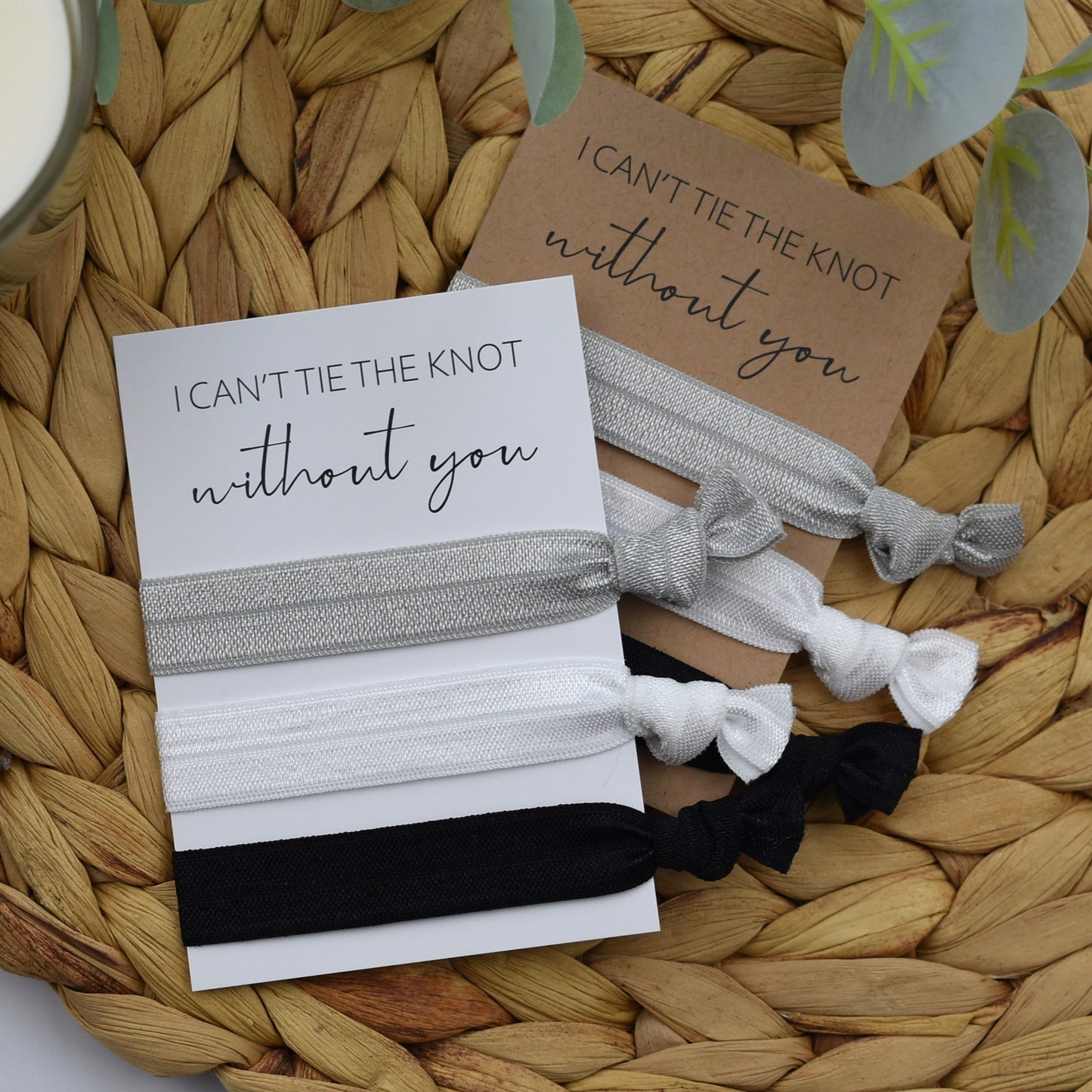 I Can't Tie The Knot Without You Silver, White and Black Hair Tie Set