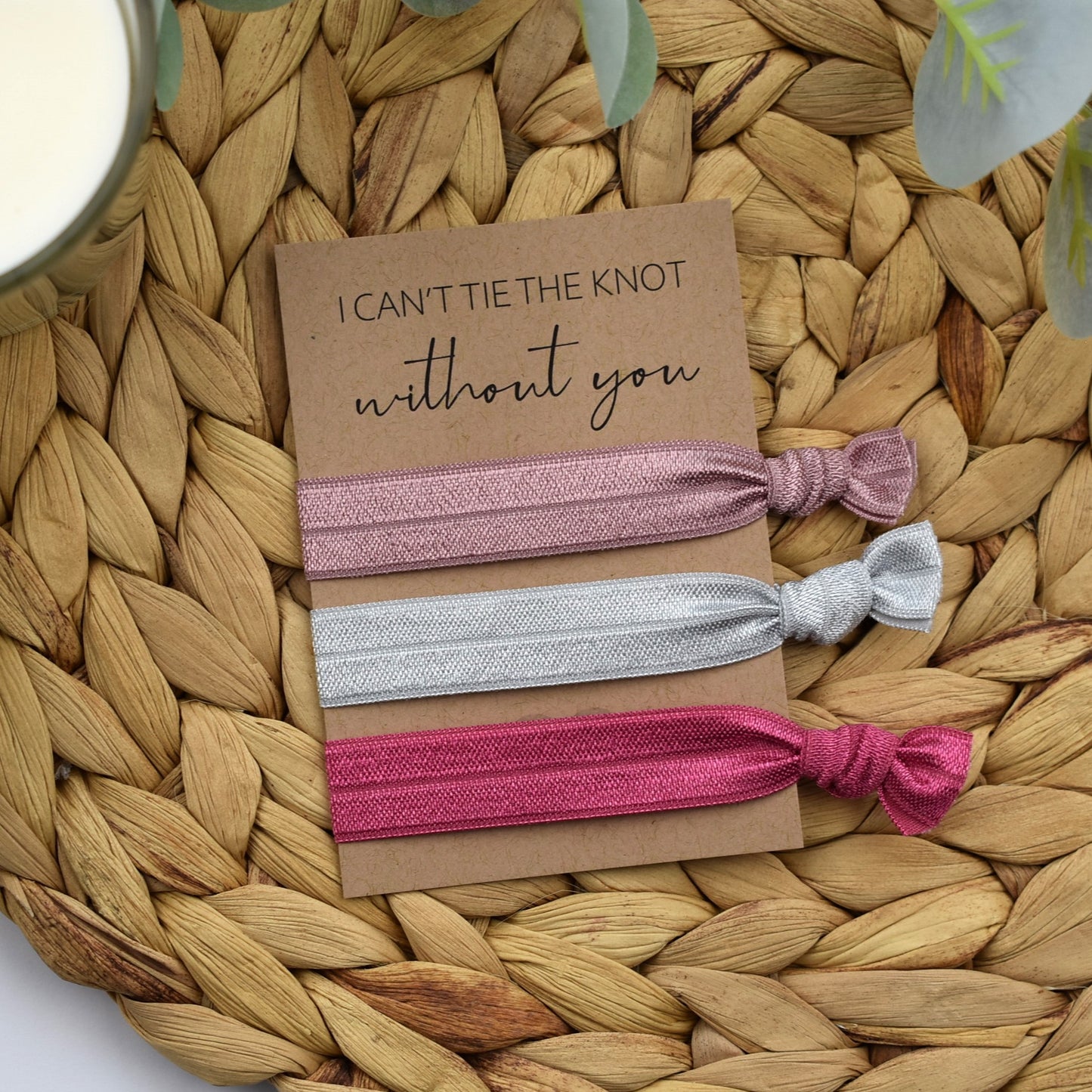 I Can't Tie The Knot Without You Vanilla, Silver & Rose Hair Tie Set