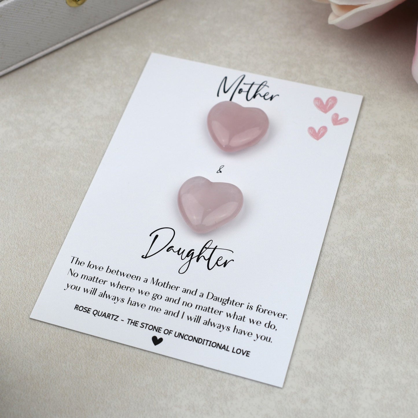 CLEARANCE - Mother and Daughter Rose Quartz Hearts