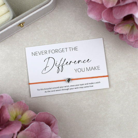 CLEARANCE - Never Forget The Difference You Make Wish Bracelet | Heart Charm