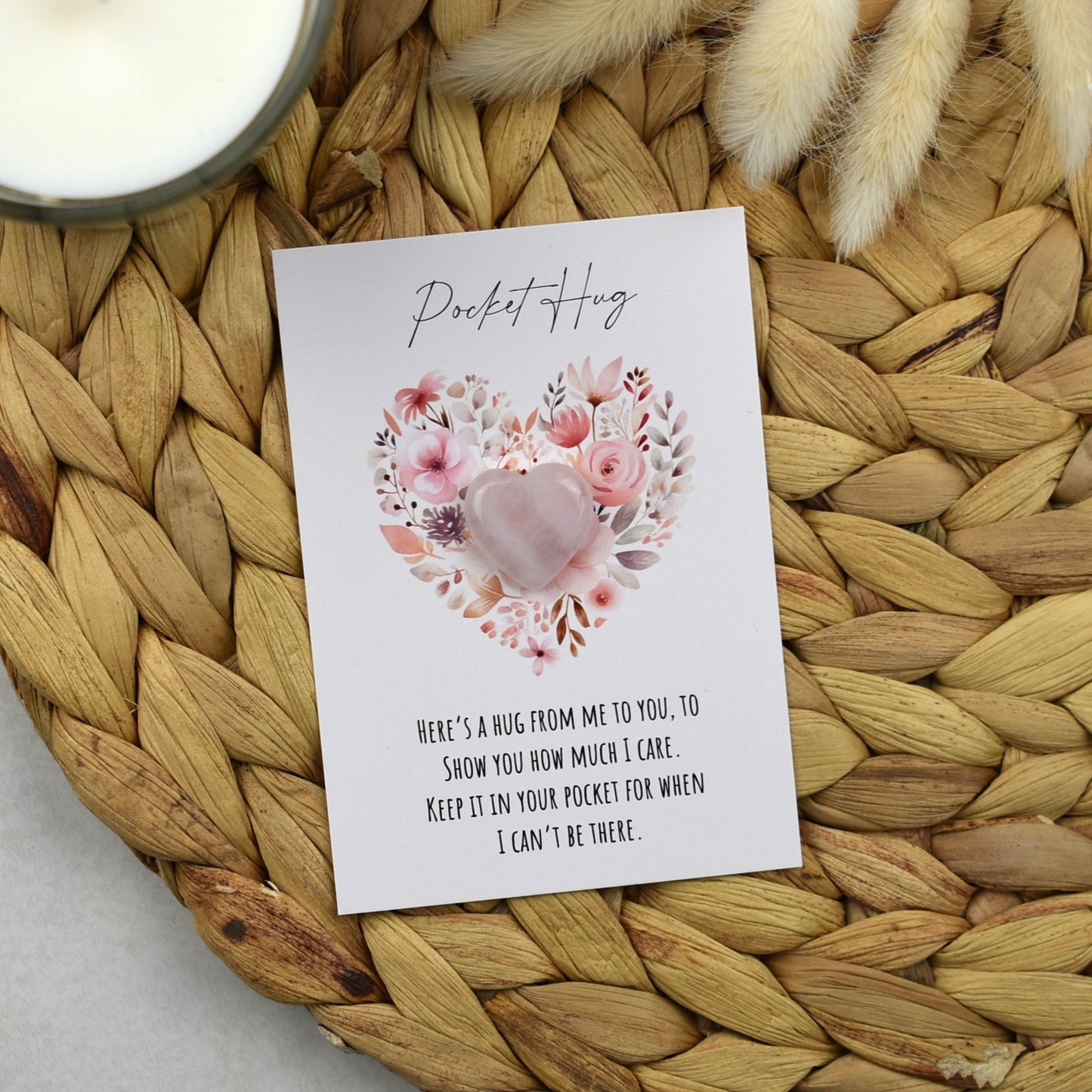 Rose Quartz Floral Heart Pocket Hug