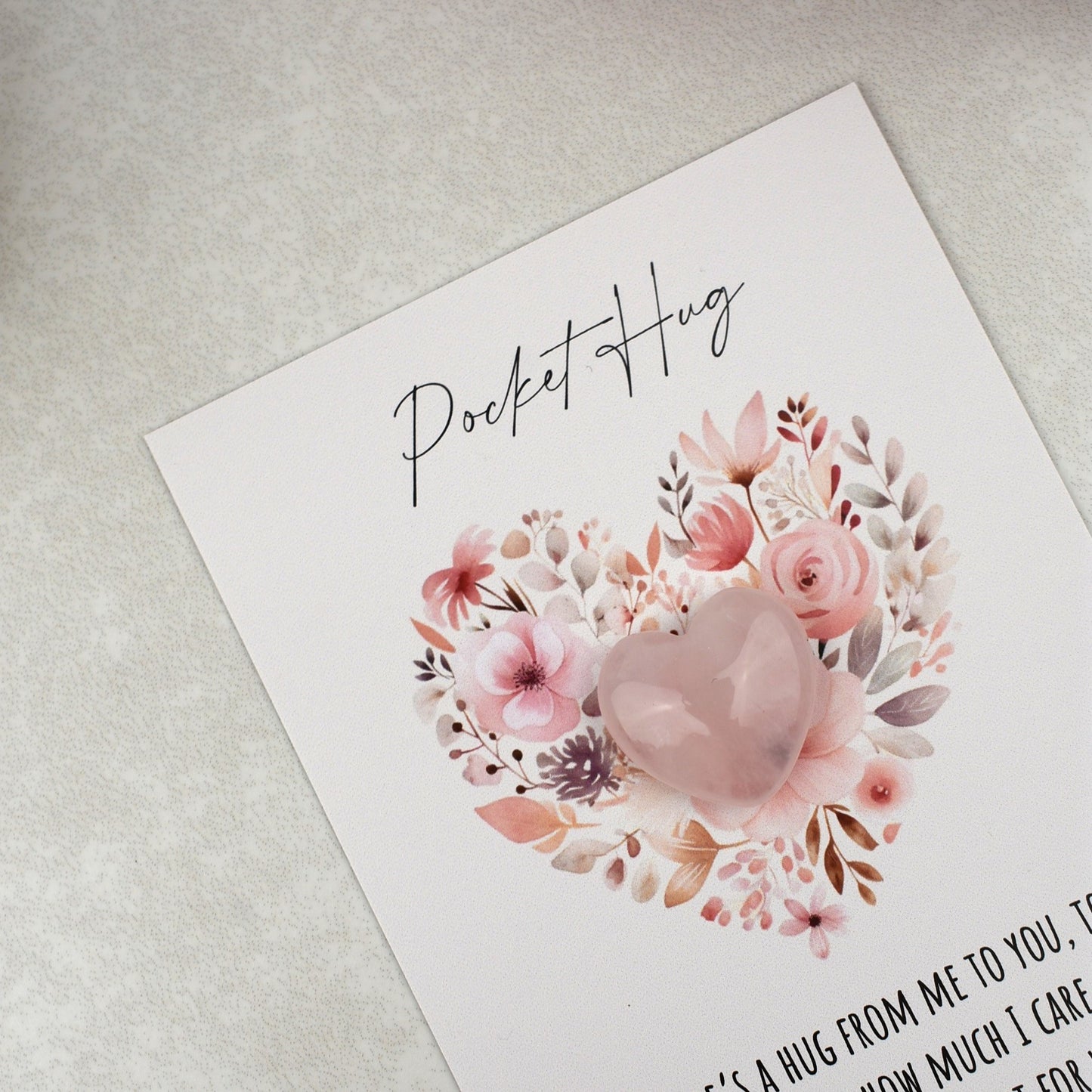 CLEARANCE - Rose Quartz Floral Heart Pocket Hug