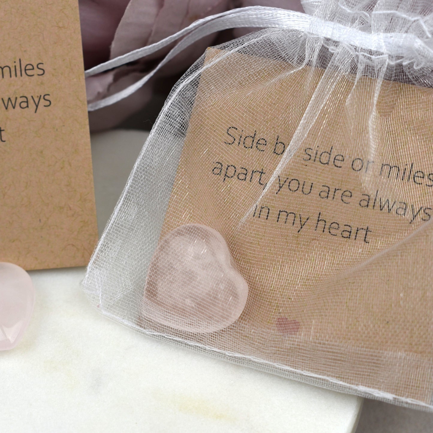 Rose Quartz Stone - Side By Side Or Miles Apart, You Are Always In My Heart | Rose Quartz Hug