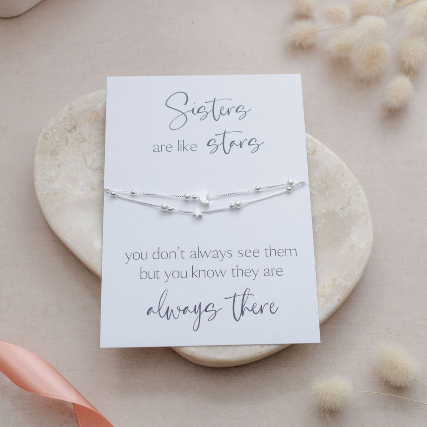 Sisters Are Like Stars Bracelet - Star & Moon Charms
