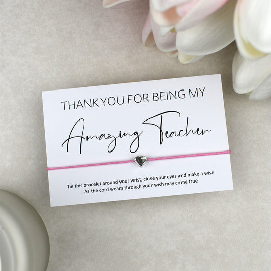 CLEARANCE - Thank You For Being My Amazing Teacher Wish Bracelet | Heart Charm