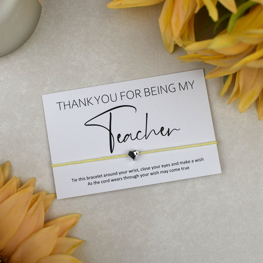 CLEARANCE - Thank You For Being My Teacher Wish Bracelet | Heart Charm