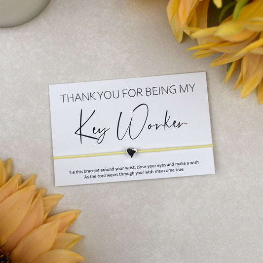 CLEARANCE - Thank You For Being My Key Worker Wish Bracelet | Heart Charm