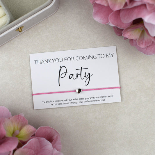 CLEARANCE - Thank You For Coming To My Party Wish Bracelet - Heart Charm