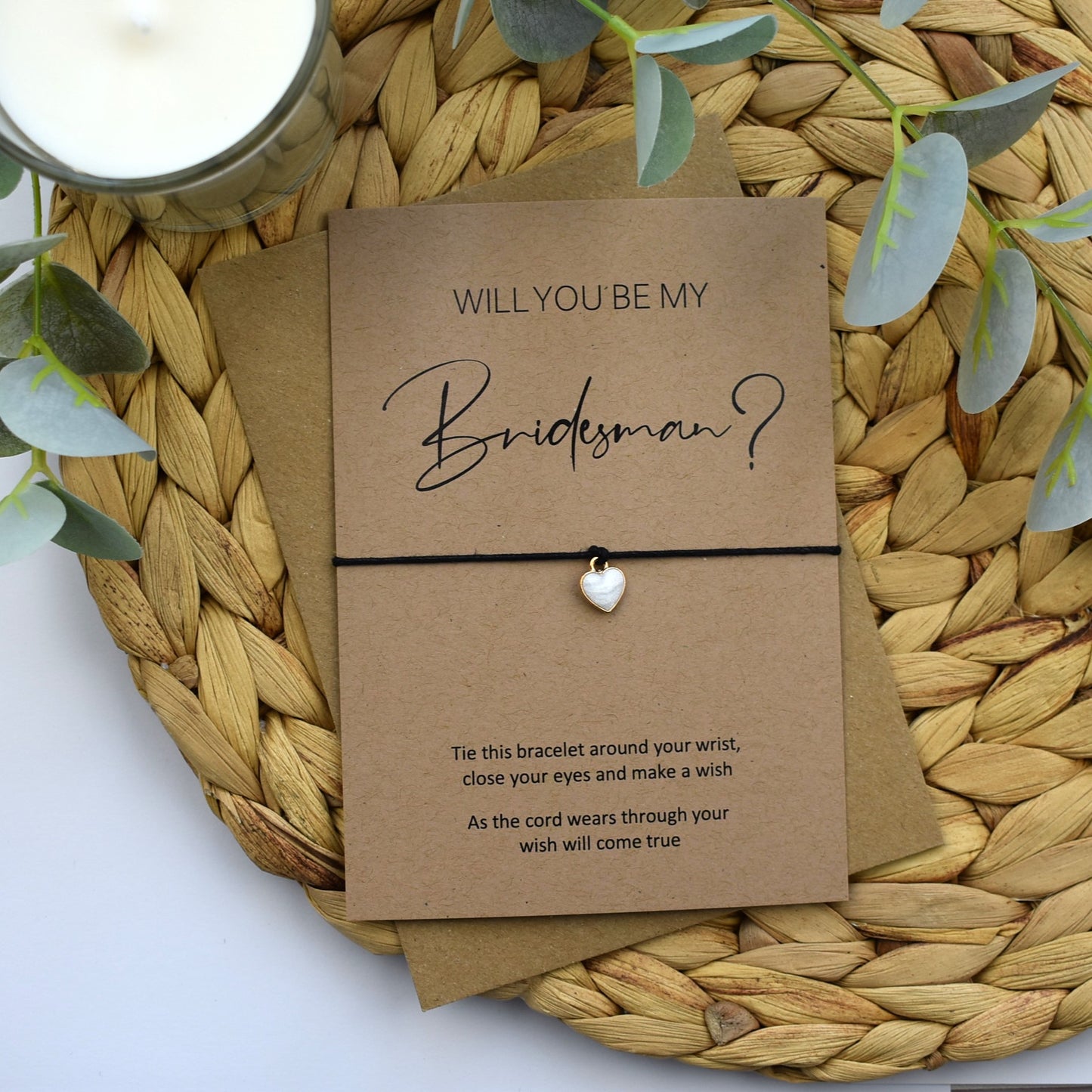 Rustic Will You Be My Bridesmaid Wish Bracelet - Heart Charm
