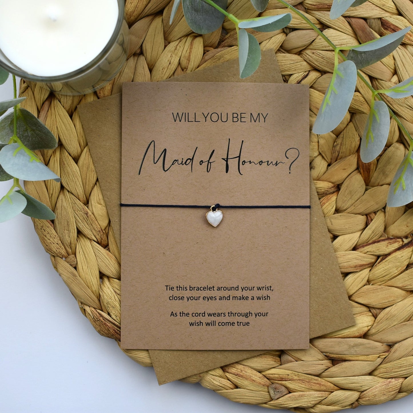 Rustic Will You Be My Maid of Honour Wish Bracelet - Heart Charm