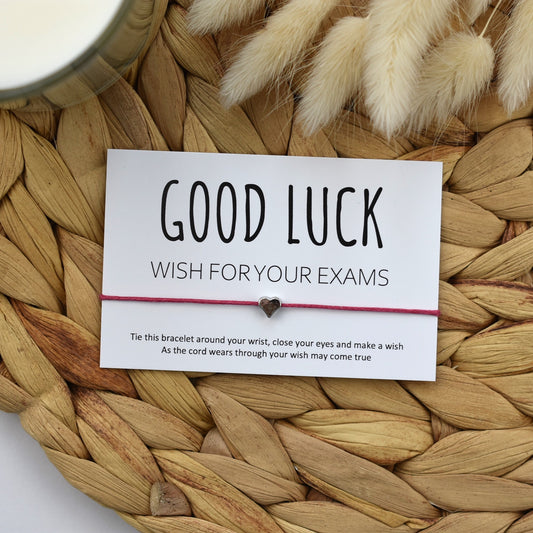 CLEARANCE - Good Luck Wish For Your Exams Wish Bracelet - Heart Charm