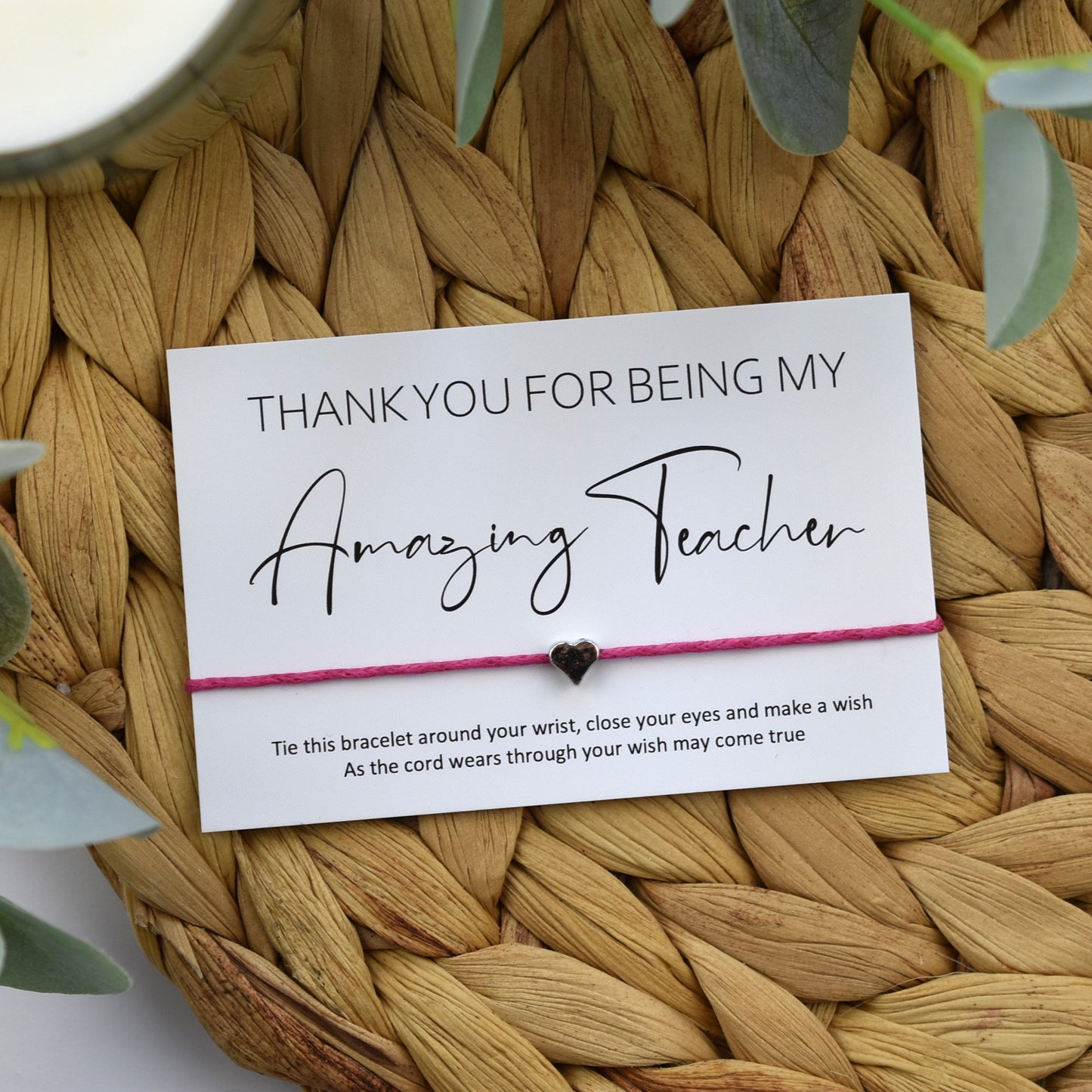 Thank You For Being My Amazing Teacher Wish Bracelet | Heart Charm