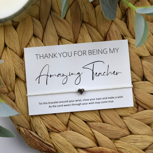 CLEARANCE - Thank You For Being My Amazing Teacher Wish Bracelet | Heart Charm