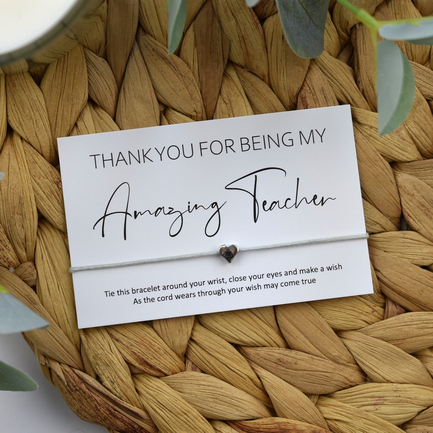 Thank You For Being My Amazing Teacher Wish Bracelet | Heart Charm