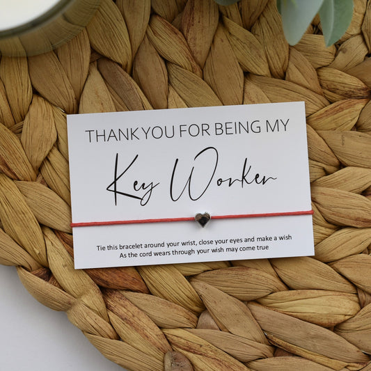 CLEARANCE - Thank You For Being My Key Worker Wish Bracelet | Heart Charm