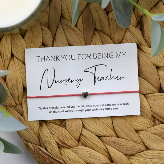 CLEARANCE - Thank You For Being My Nursery Teacher Wish Bracelet | Heart Charm