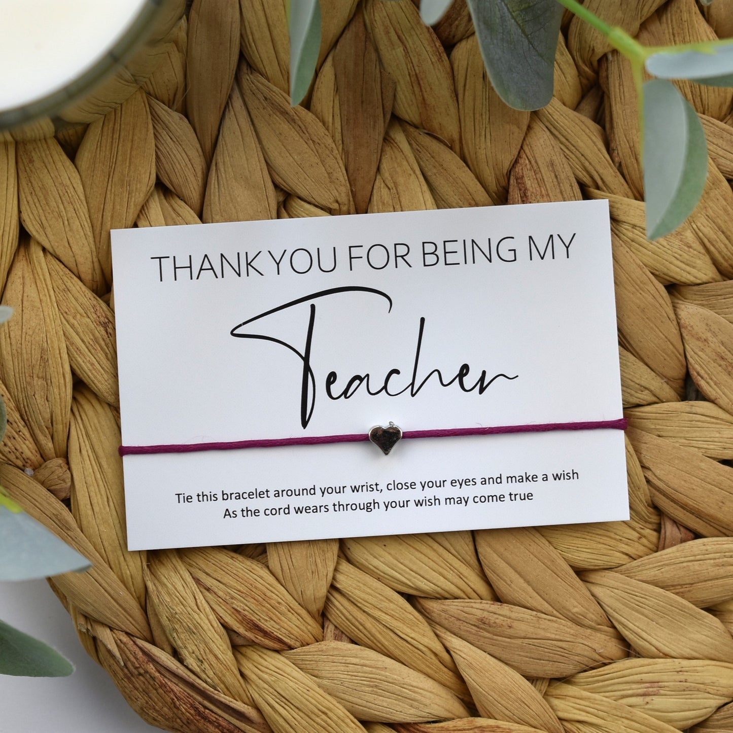Thank You For Being My Teacher Wish Bracelet | Heart Charm
