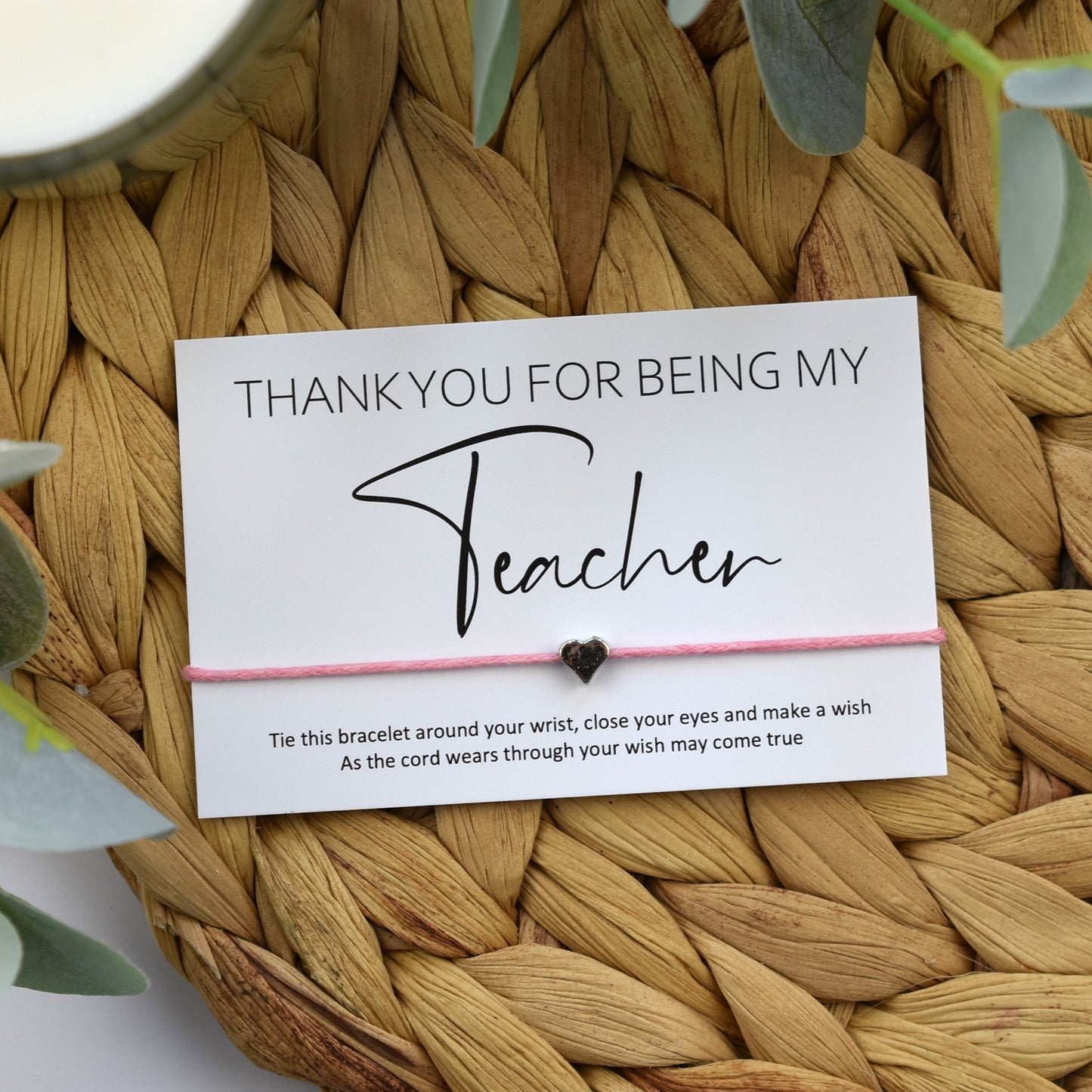 Thank You For Being My Teacher Wish Bracelet | Heart Charm