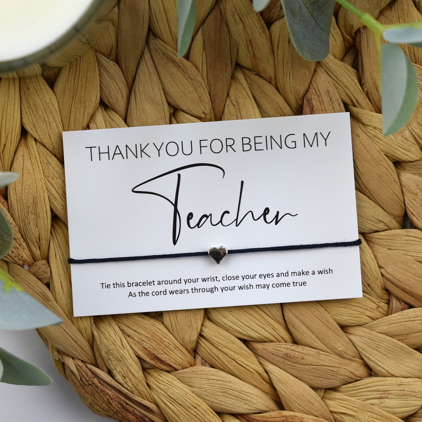 Thank You For Being My Teacher Wish Bracelet | Heart Charm
