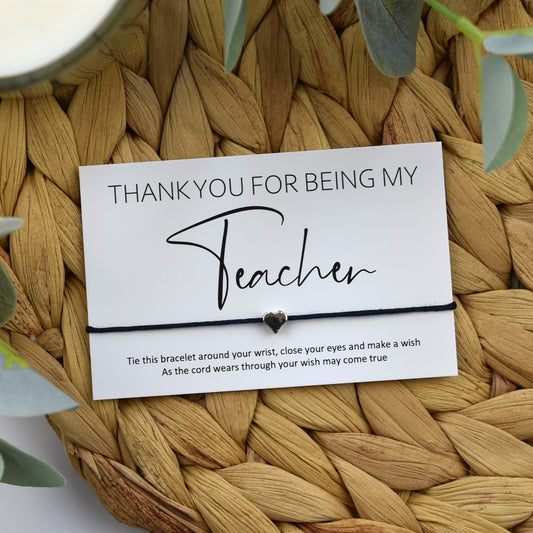 CLEARANCE - Thank You For Being My Teacher Wish Bracelet | Heart Charm