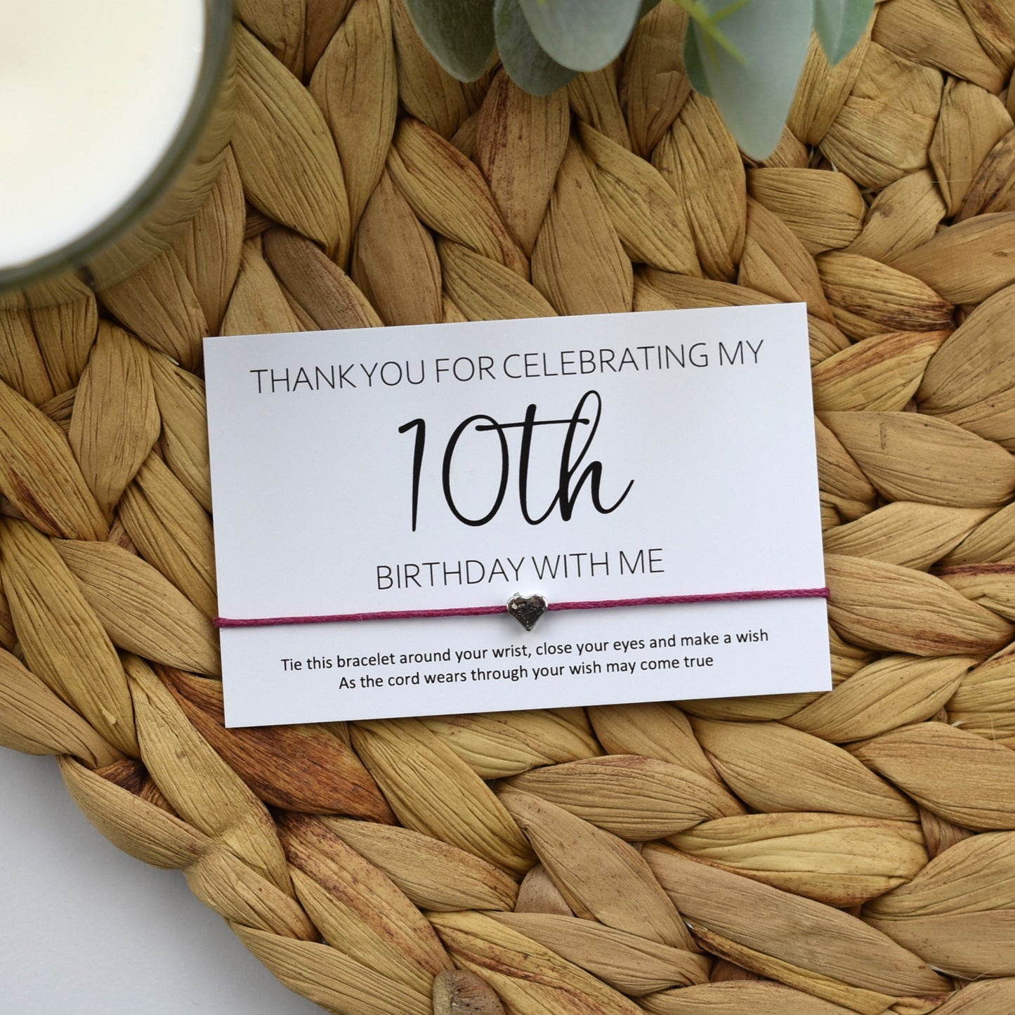 Thank You For Celebrating My 10th Birthday With Me Wish Bracelet | Heart Charm