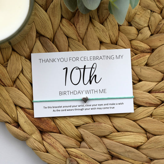 CLEARANCE - Thank You For Celebrating My 10th Birthday With Me Wish Bracelet | Heart Charm