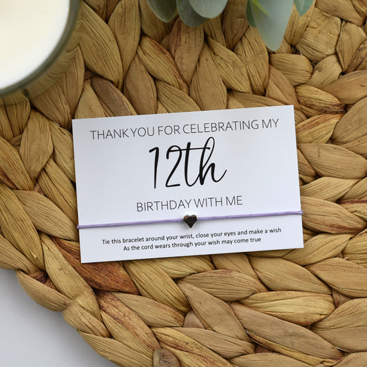 CLEARANCE - Thank You For Celebrating My 12th Birthday With Me Wish Bracelet | Heart Charm