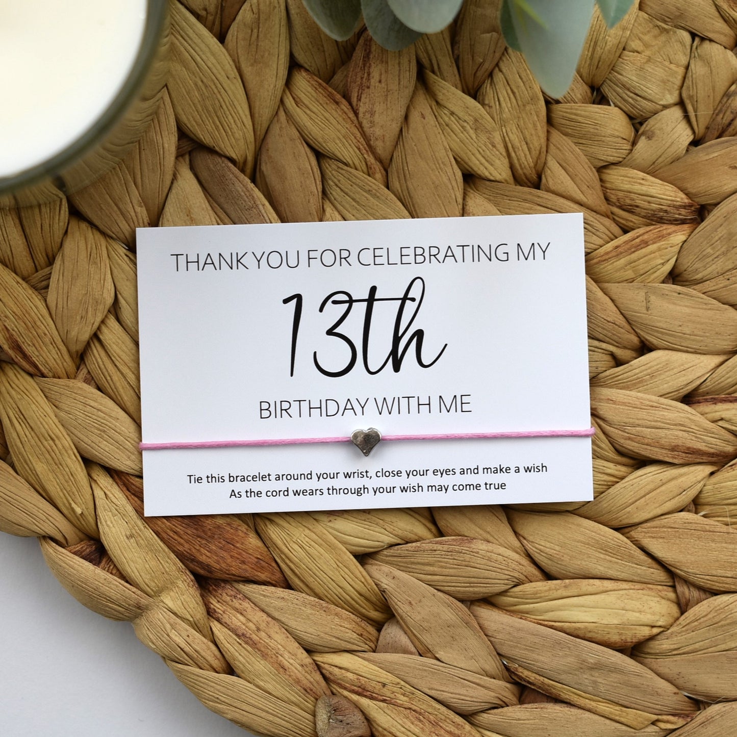 Thank You For Celebrating My 13th Birthday With Me Wish Bracelet | Heart Charm