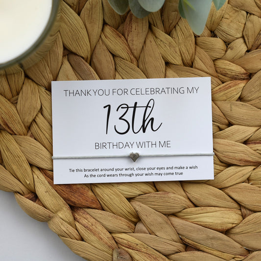 CLEARANCE - Thank You For Celebrating My 13th Birthday With Me Wish Bracelet | Heart Charm