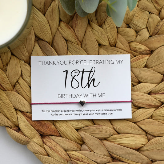 CLEARANCE - Thank You For Celebrating My 18th Birthday With Me Wish Bracelet | Heart Charm