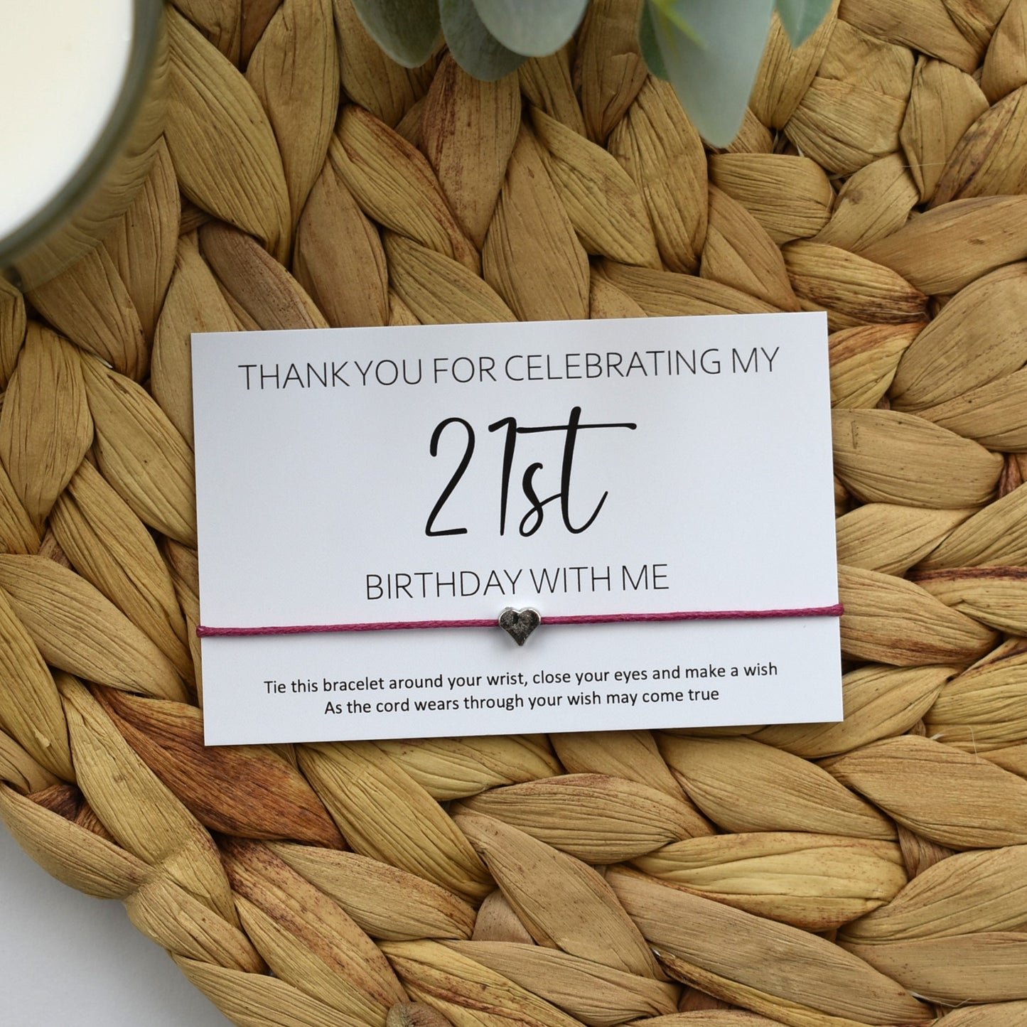 Thank You For Celebrating My 21st Birthday With Me Wish Bracelet | Heart Charm