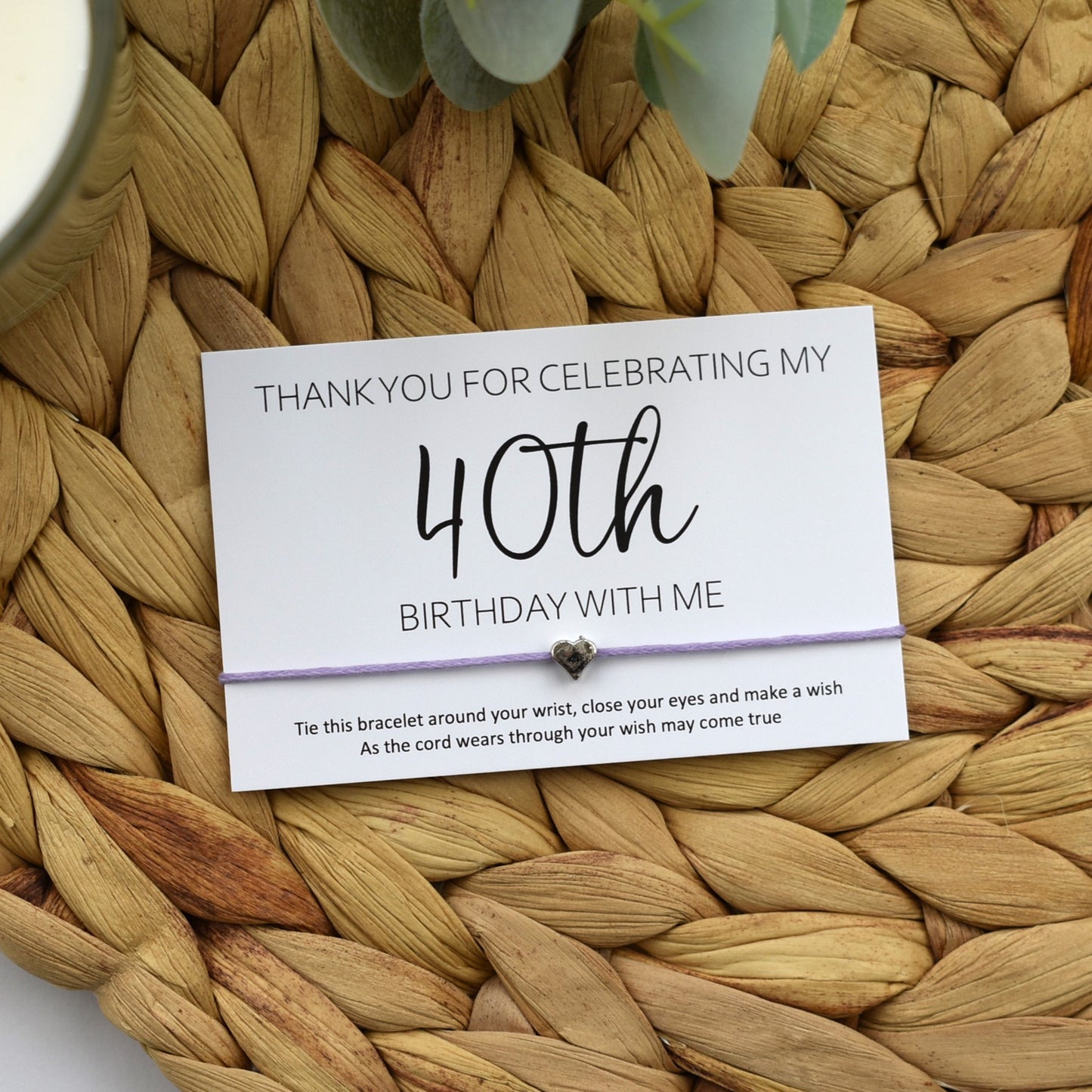 Thank You For Celebrating My 40th Birthday With Me Wish Bracelet | Heart Charm