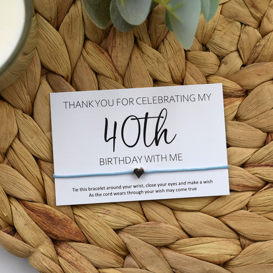 CLEARANCE - Thank You For Celebrating My 40th Birthday With Me Wish Bracelet | Heart Charm