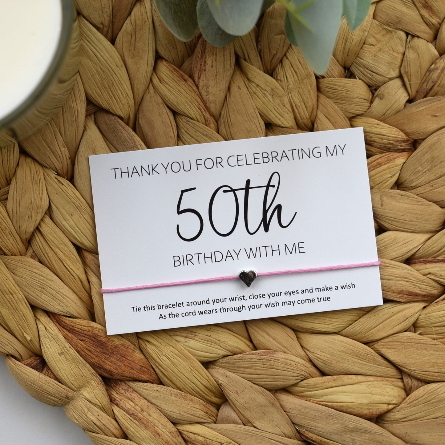 Thank You For Celebrating My 50th Birthday With Me Wish Bracelet | Heart Charm