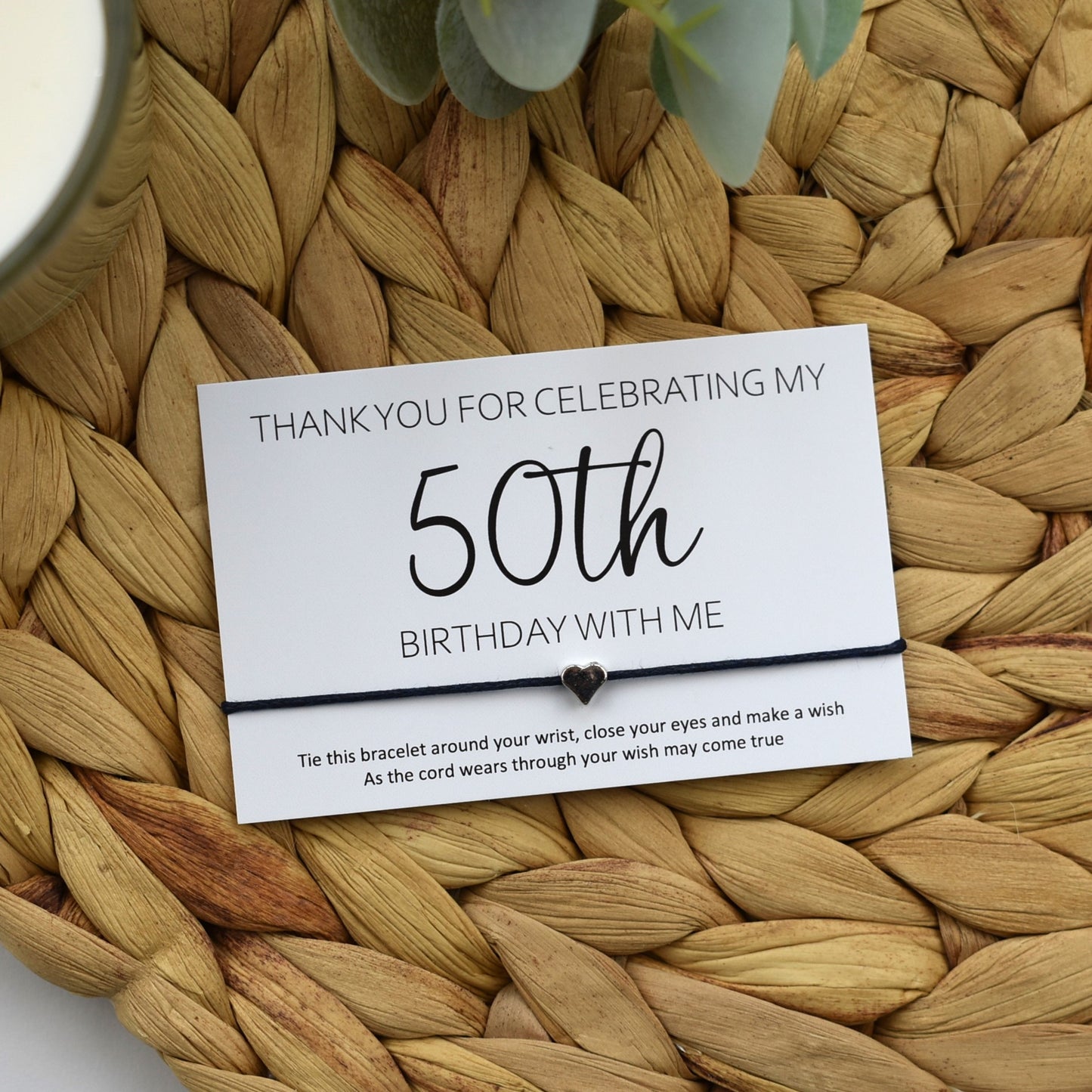 Thank You For Celebrating My 50th Birthday With Me Wish Bracelet | Heart Charm