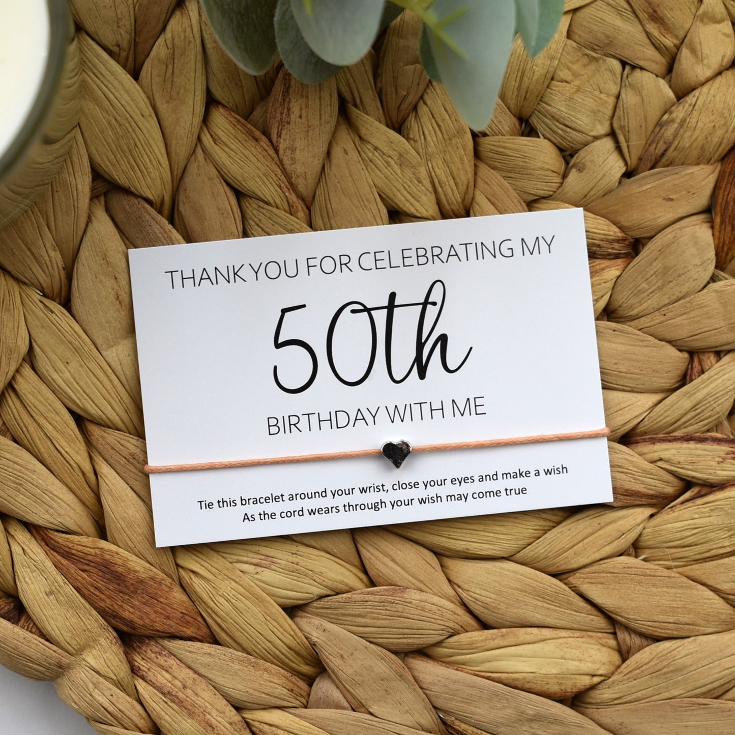 Thank You For Celebrating My 50th Birthday With Me Wish Bracelet | Heart Charm