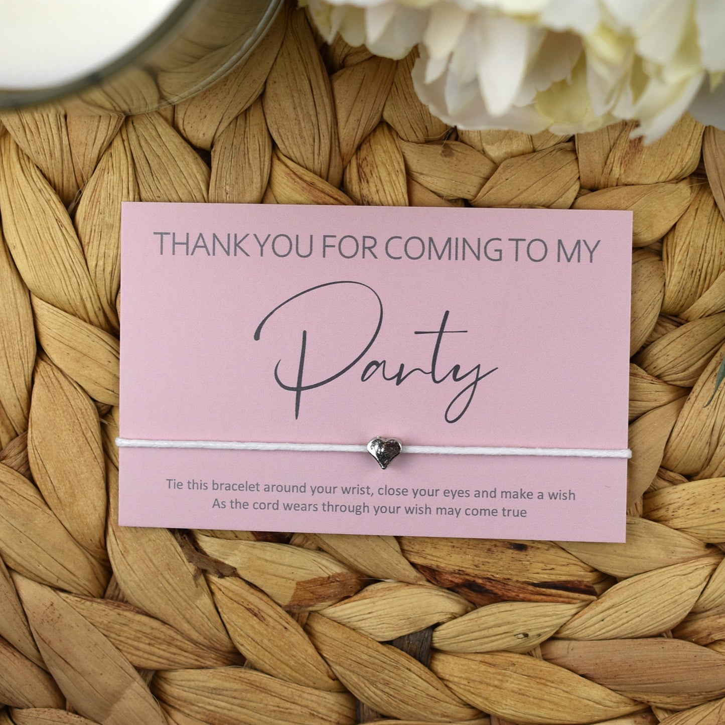 Thank You For Coming To My Party Wish Bracelet | Pink | Heart Charm