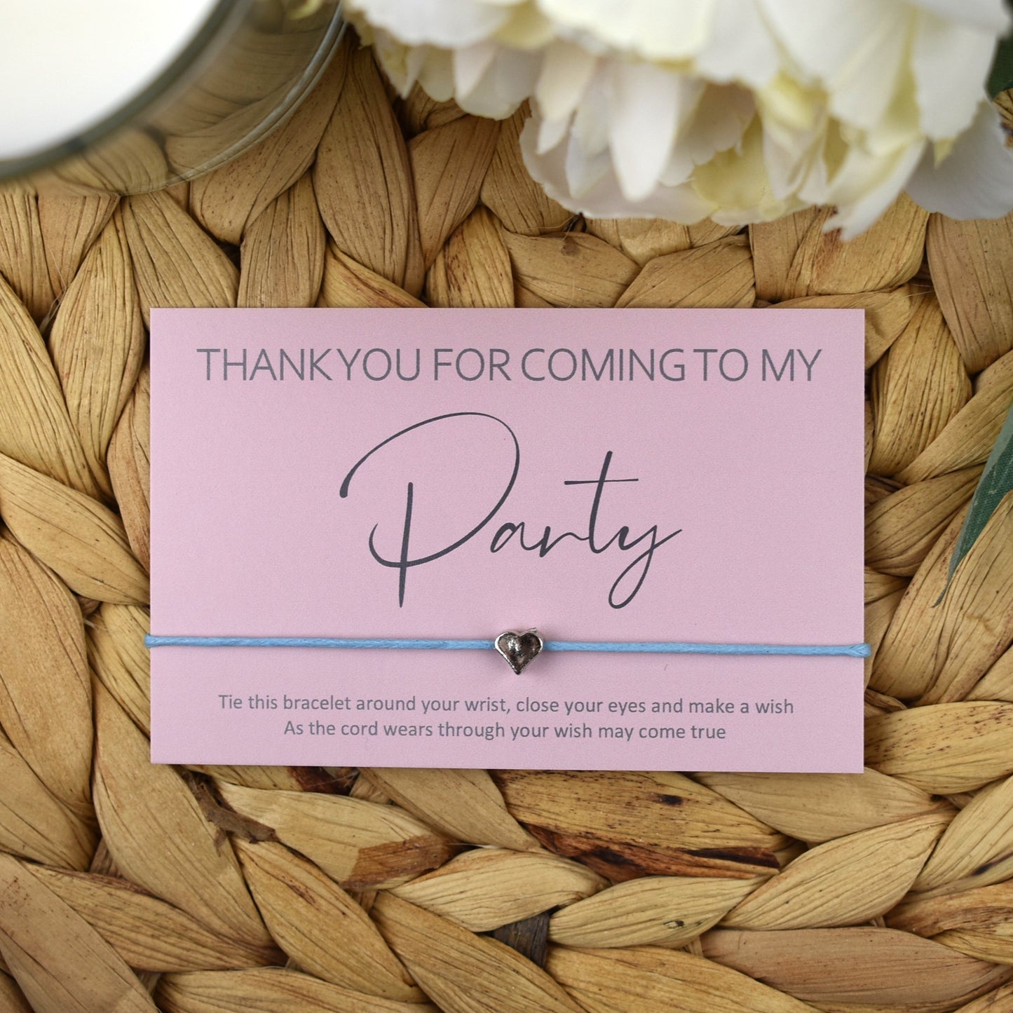 Thank You For Coming To My Party Wish Bracelet | Pink | Heart Charm