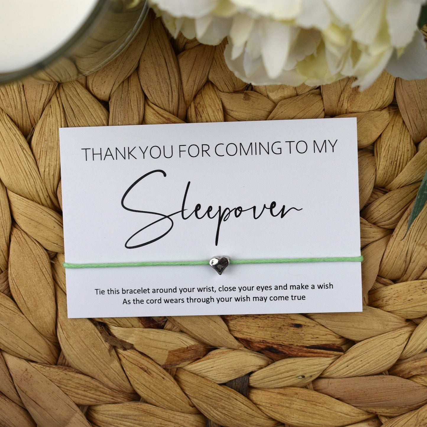 Thank You For Coming To My Sleepover Wish Bracelet | Heart Charm