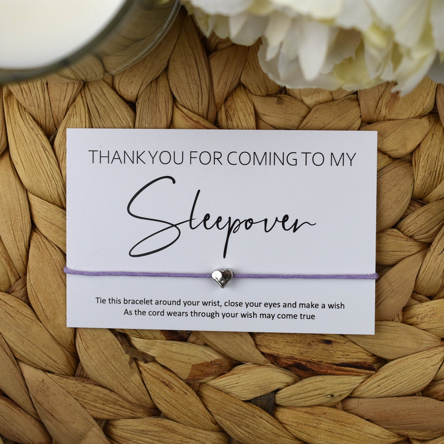 Thank You For Coming To My Sleepover Wish Bracelet | Heart Charm