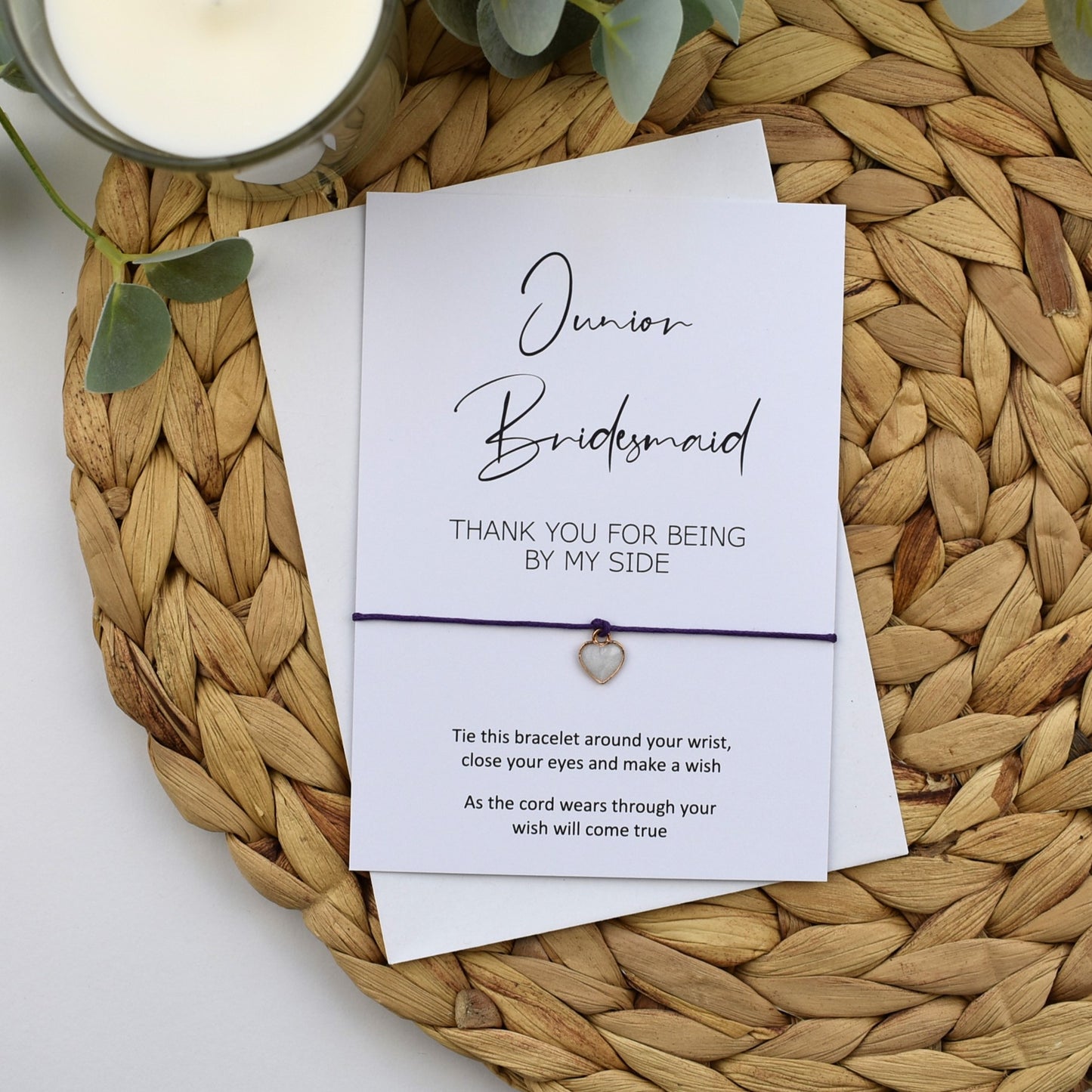 Thank You For Being By My Side Wish Bracelet | Junior Bridesmaid | Heart Charm